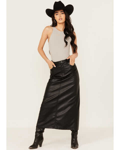 Free People Women's City Slicker Leather Maxi Skirt , Black, hi-res
