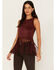Image #1 - Shyanne Women's Faux Suede Fringe Tank Top, Wine, hi-res