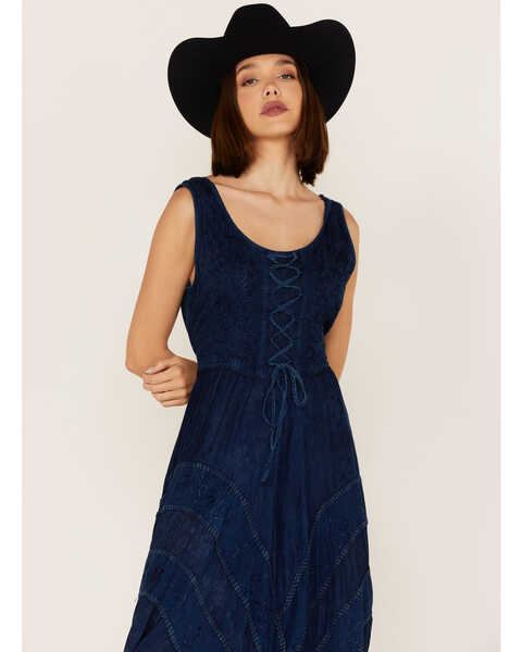 Image #3 - Scully Women's Lace-Up Jacquard Midi Dress, Blue, hi-res