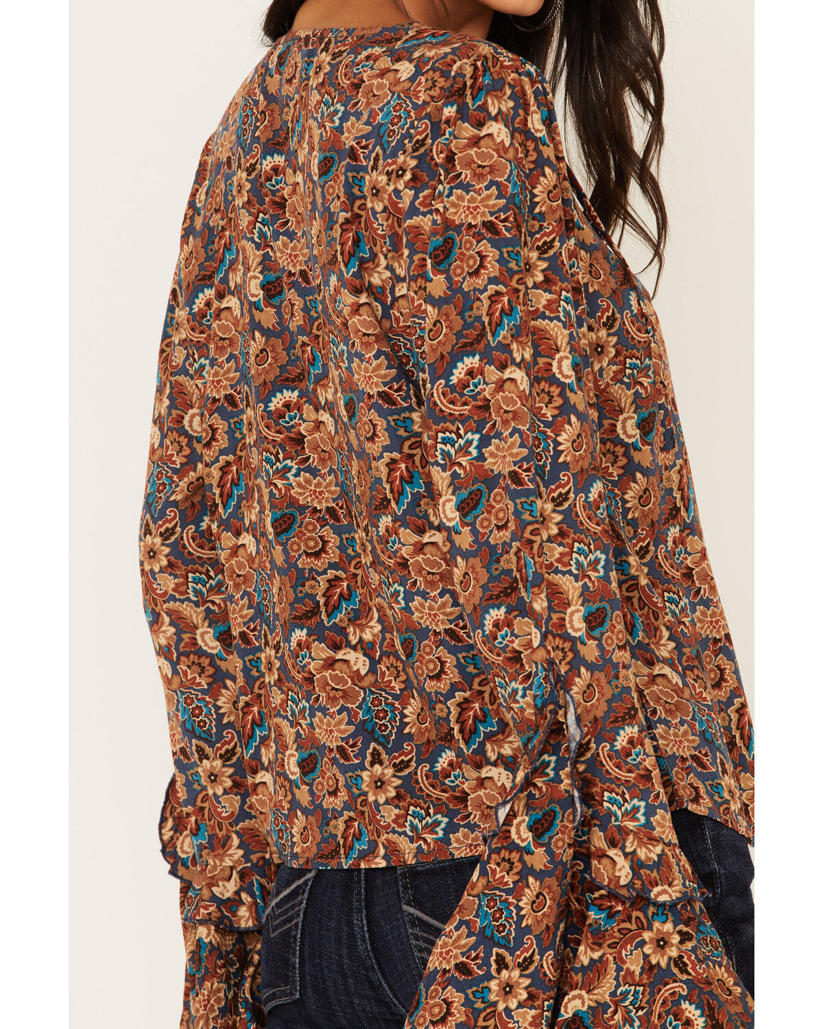 Image #4 - Idyllwind Women's Rouge Paisley Print Lace-Up Top, Dark Blue, hi-res