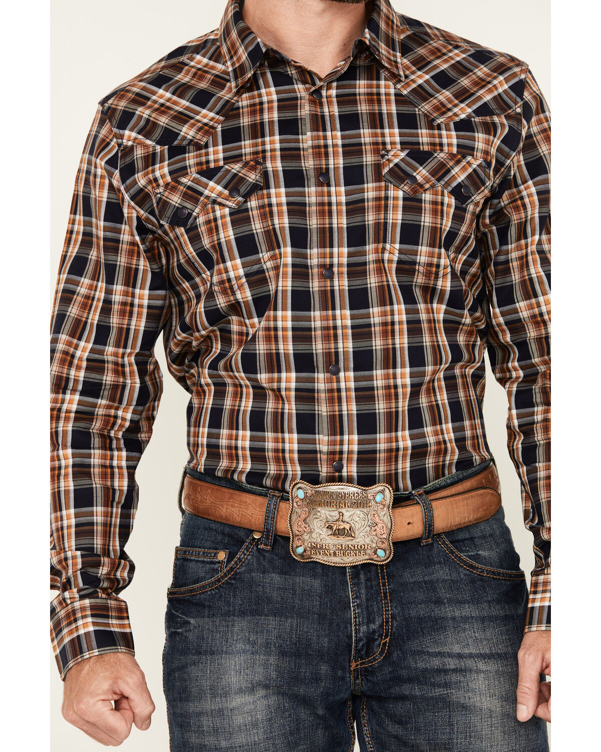 Image #3 - Cody James Men's Winfield Plaid Print Long Sleeve Snap Western Shirt, Navy, hi-res