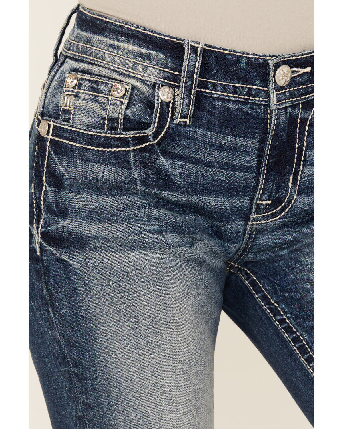 Image #4 - Miss Me Women's Dark Wash Embroidered Bootcut Stretch Denim Jeans, Dark Wash, hi-res