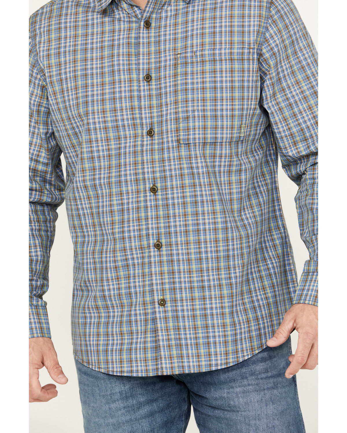 Image #3 - Brothers and Sons Men's Wewoka Plaid Print Long Sleeve Button-Down Western Shirt, Blue, hi-res