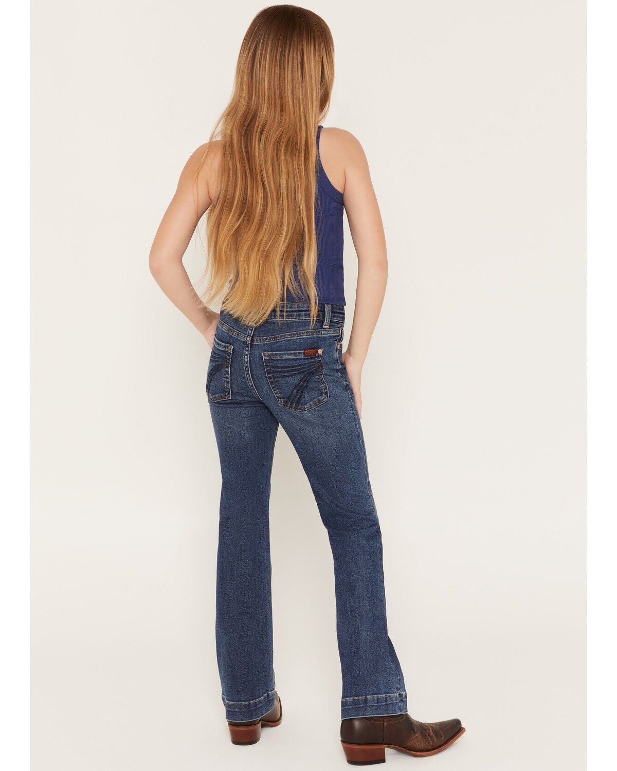 7 For All Mankind Girls' Melrose Dark Wash Mini Dojo Trouser Stretch Denim Jeans, Blue, hi-res