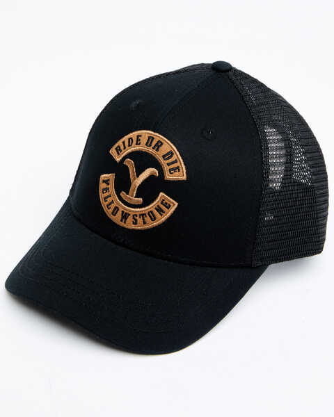 Changes Men's Ride Or Die Yellowstone Embroidered Mesh-Back Trucker Cap , Black, hi-res