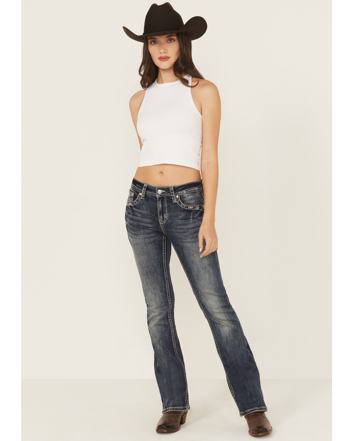 Image #3 - Grace in LA Women's Medium Wash Steerhead Embroidered Bootcut Stretch Denim Jeans, Medium Wash, hi-res