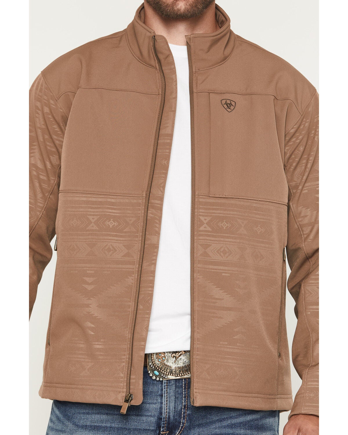 Image #3 - Ariat Men's Vernon Tonal Southwestern Softshell Jacket, Tan, hi-res