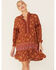 Image #4 - Angie Women's Floral Lace Trim Long Sleeve Mini Dress, Brown, hi-res