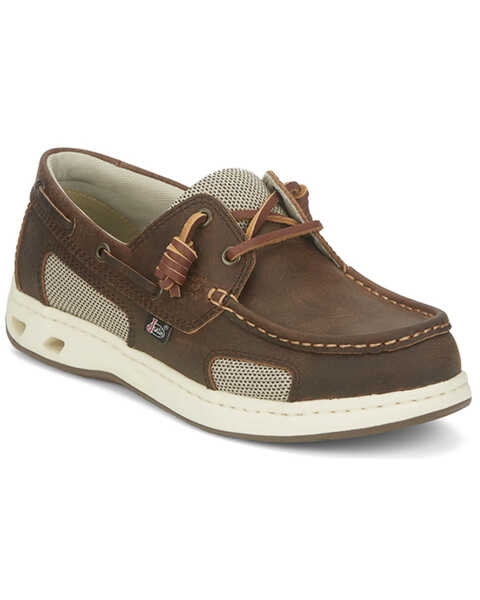 Justin Men's Angler Western Casual Shoes - Moc Toe, Brown, hi-res