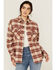 Image #1 - Rock & Roll Denim Women's Plaid Print Fringe Snap Shacket, Rust Copper, hi-res