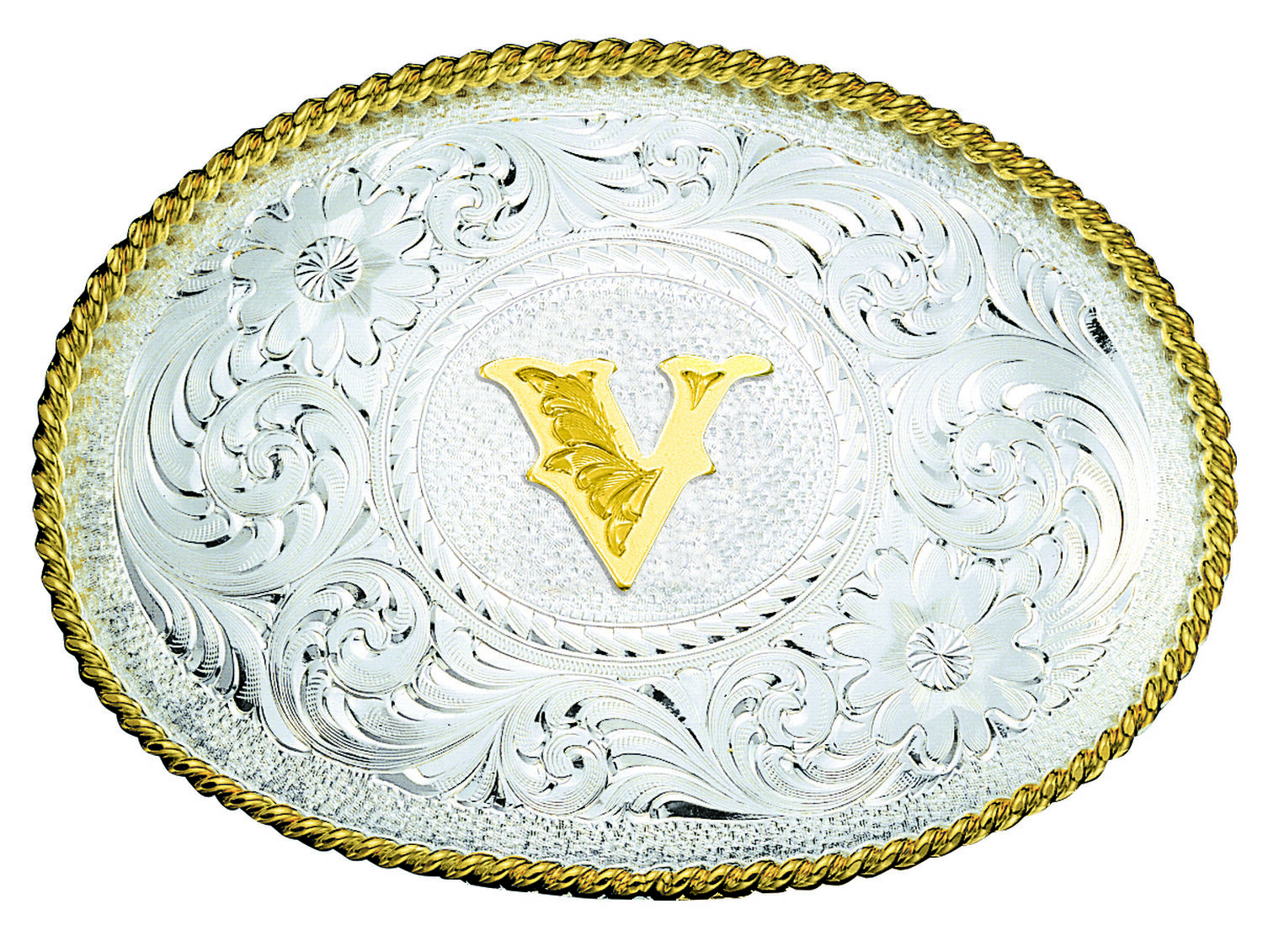 Image #1 - Montana Silversmiths Engraved Initial V Western Belt Buckle, Multi, hi-res