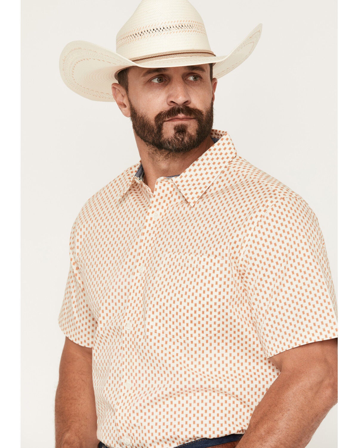 Image #2 - RANK 45&reg; Men's Square Up Geo Print Short Sleeve Button-Down Stretch Western Shirt, Ivory, hi-res