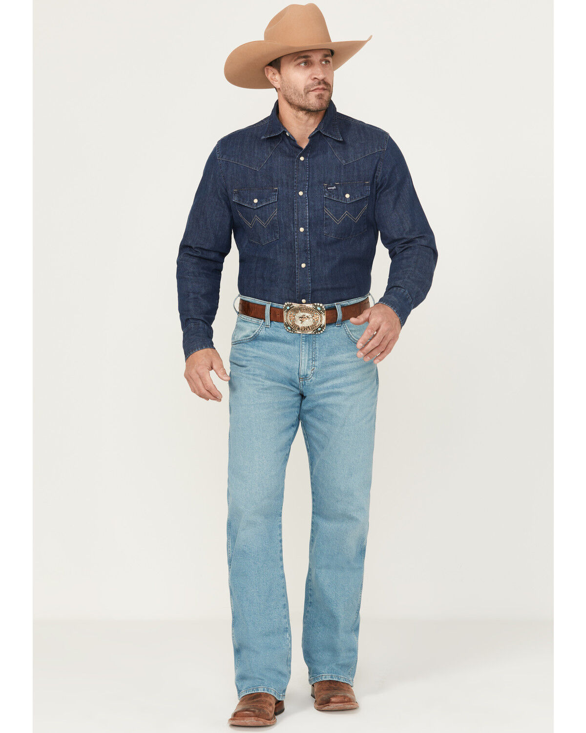 Image #1 - Wrangler Men's Retro Medium Washed Relaxed Fit Bootcut Stretch Denim Jeans, Medium Wash, hi-res