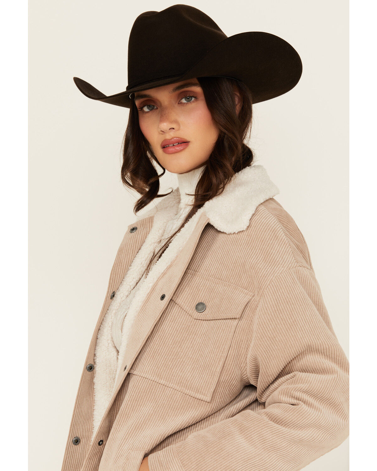 Image #2 - Ashley Women's Corduroy Sherpa Jacket, Tan, hi-res