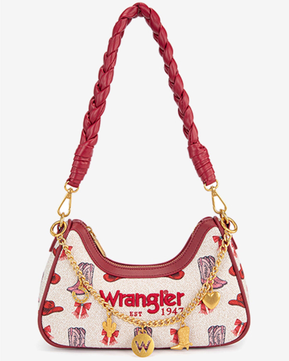 Wrangler Women's Rodeo Icons Western Braided Handle Shoulder Bag, Pink, hi-res