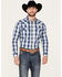 Image #1 - Cody James Men's Barrel Plaid Print Long Sleeve Snap Western Shirt, Navy, hi-res