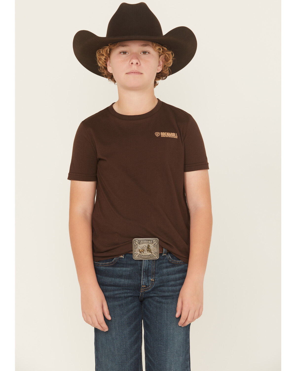 Image #2 - Rock & Roll Denim Boys' Bronco Rider Short Sleeve Graphic T-Shirt, Dark Brown, hi-res
