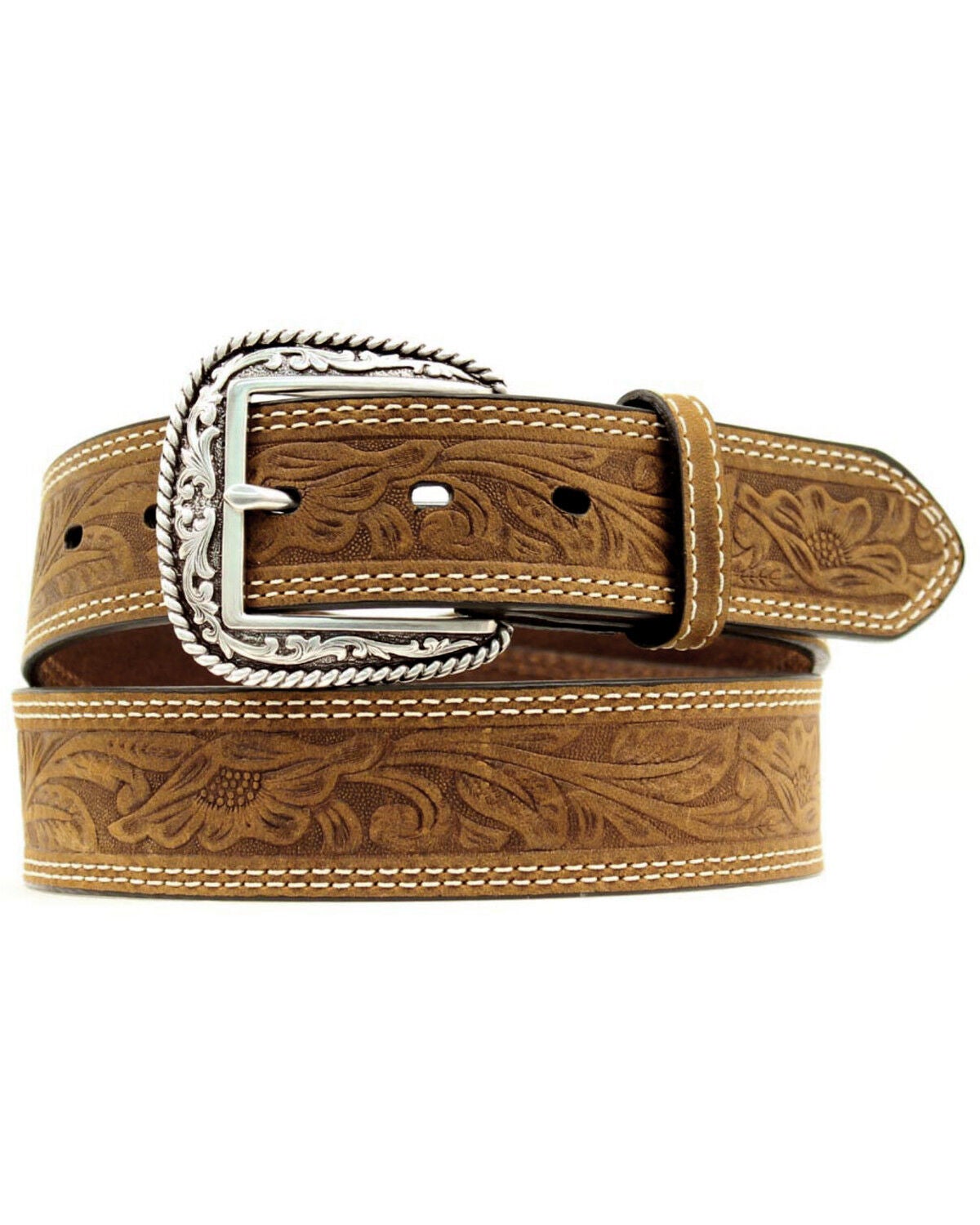 Ariat Floral Embossed Leather Belt, Brown, hi-res