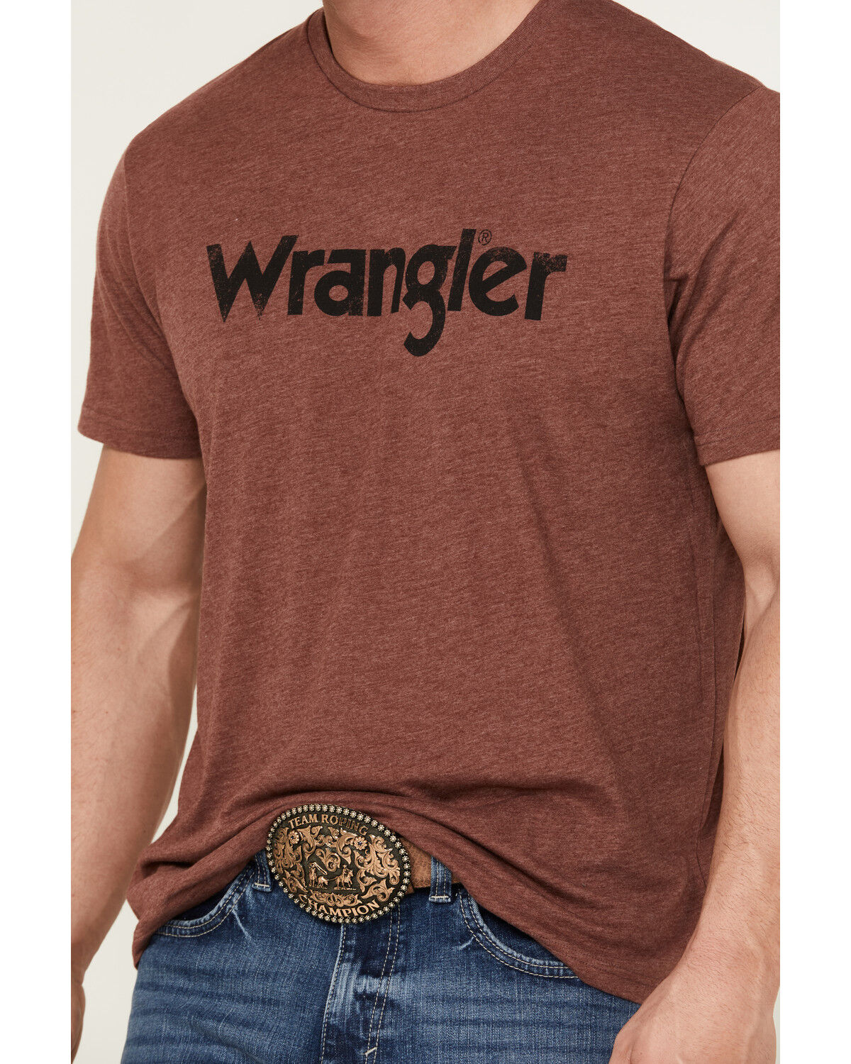 Image #3 - Wrangler Men's Basic Logo Short Sleeve Graphic Print T-Shirt, Burgundy, hi-res