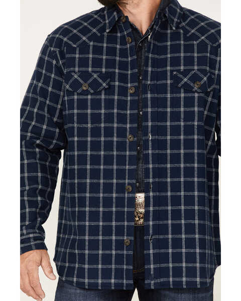 Image #3 - Cody James Men's Ghost Tree Plaid Button Down Sherpa Bonded Western Flannel Shirt Jacket, Navy, hi-res