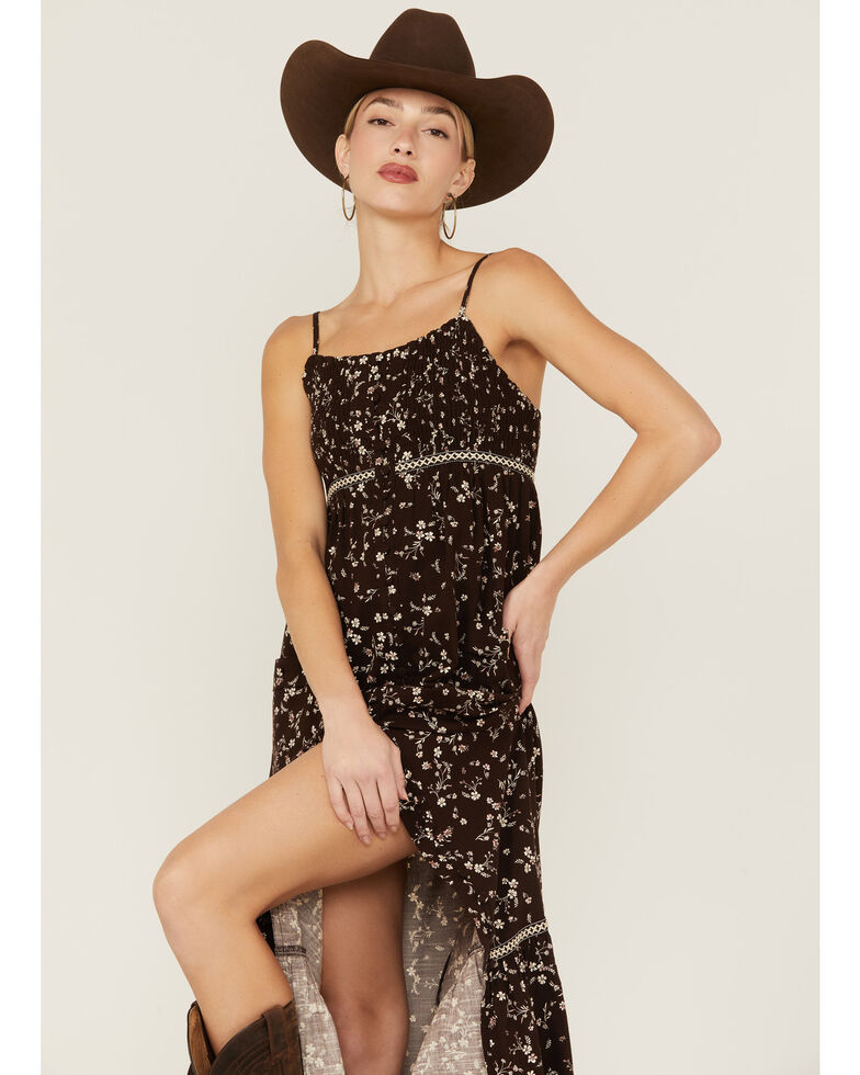 Cleo + Wolf Women's Dark Brown Floral Duster Dress, Dark Brown, hi-res