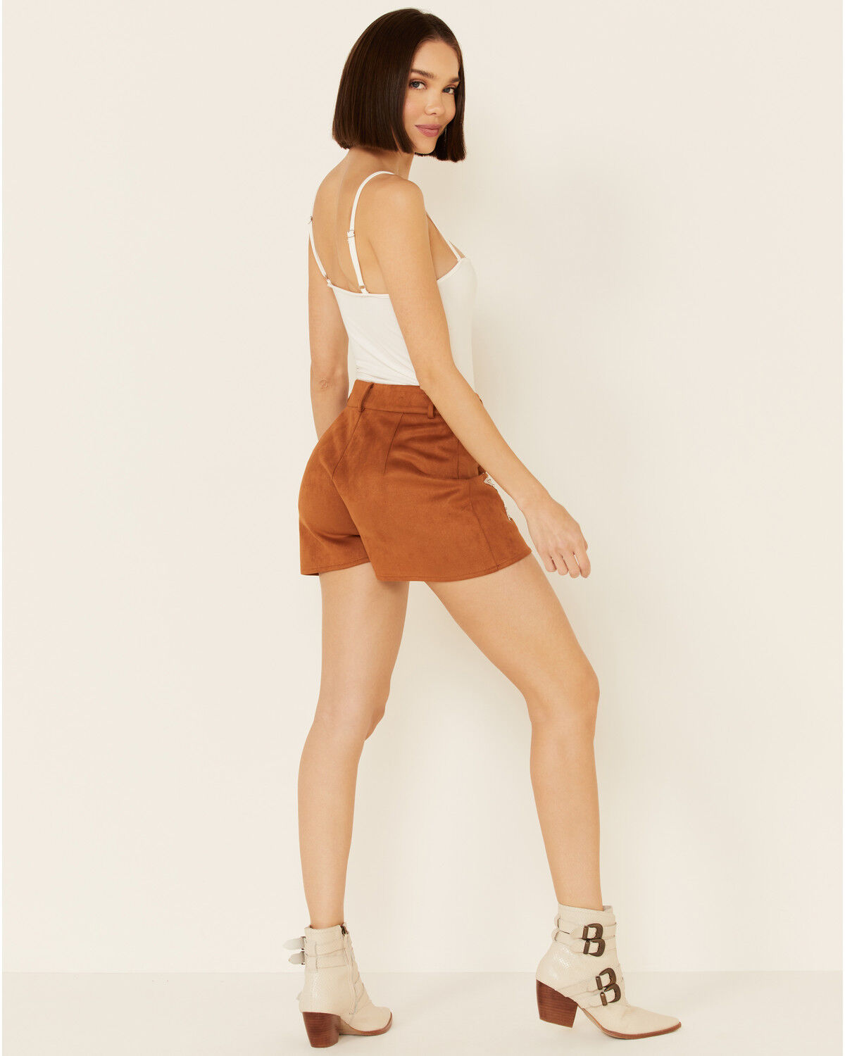 Image #2 - Saints & Hearts Women's Tan Faux Suede Star Shorts, Tan, hi-res