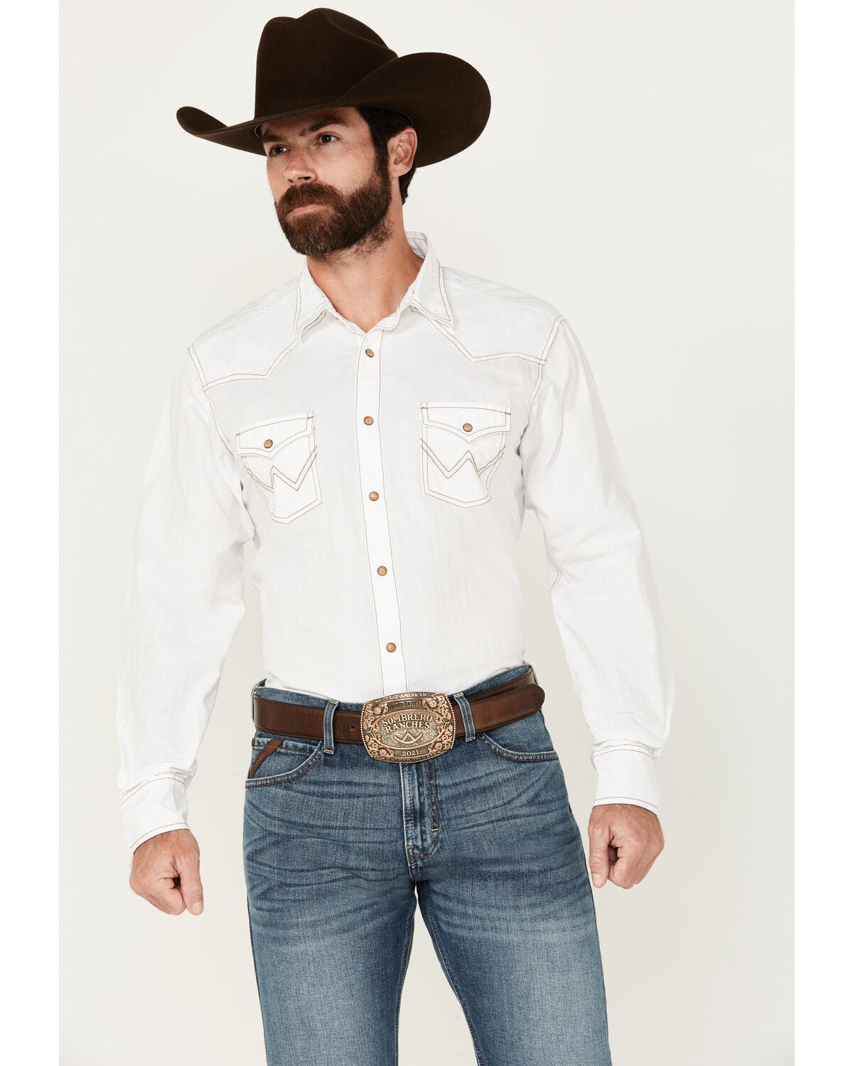 White Solid Long Sleeve Western Shirt 