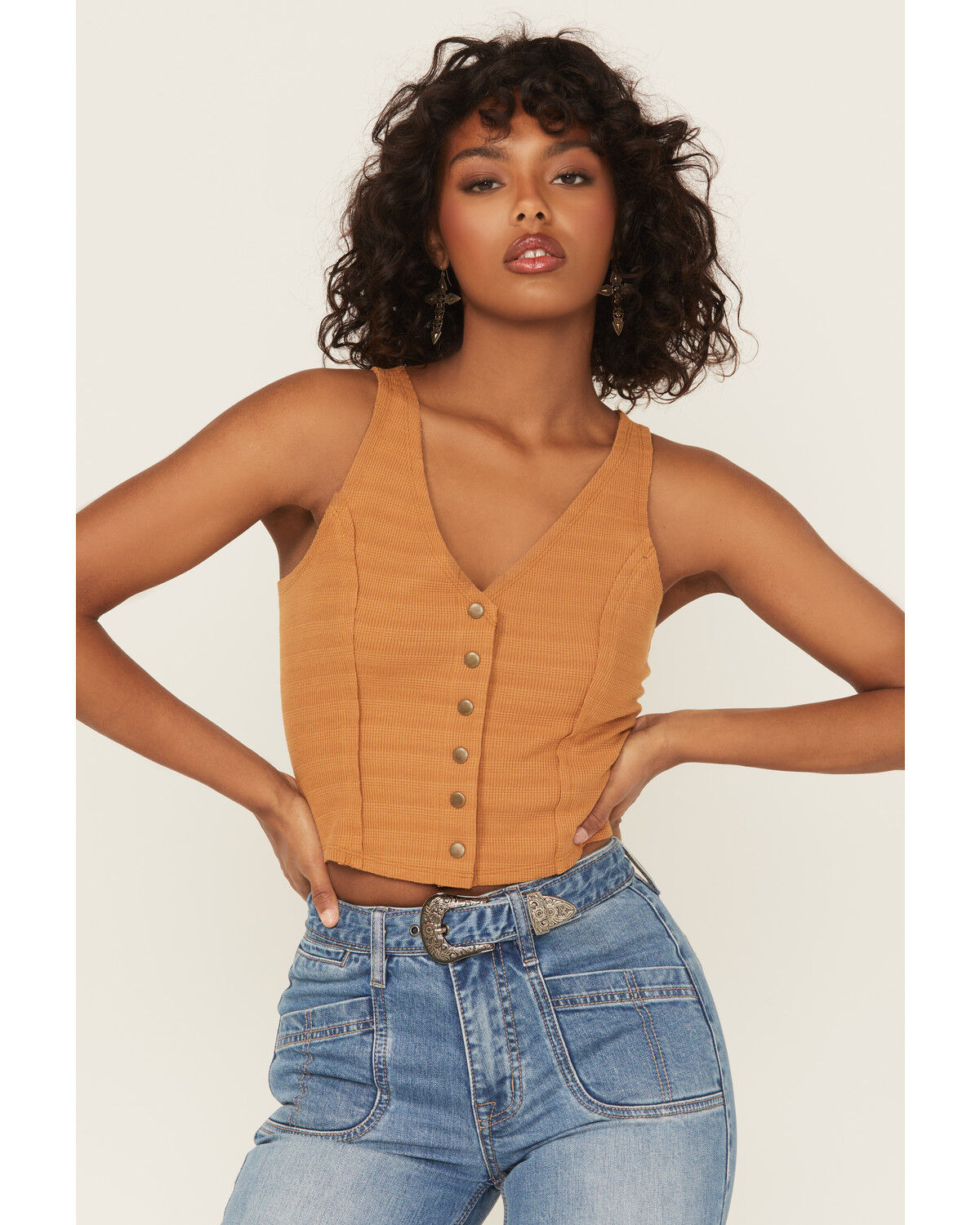 Image #1 - Cleo + Wolf Women's Ribbed Button-Up Vest, Lt Brown, hi-res