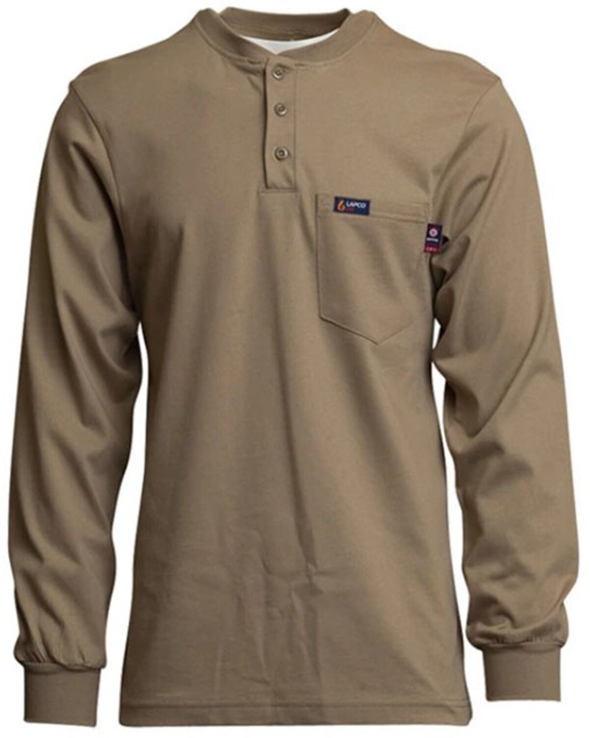 Lapco Men's FR Solid Long Sleeve Work Henley Shirt, Beige/khaki, hi-res