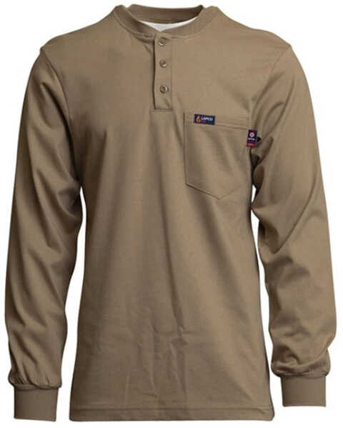 Lapco Men's FR Solid Long Sleeve Work Henley Shirt , Beige/khaki, hi-res