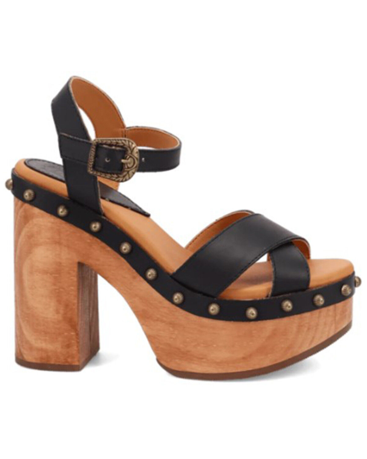 Image #2 - Dingo Women's Lotus Wooden Sandals, Black, hi-res