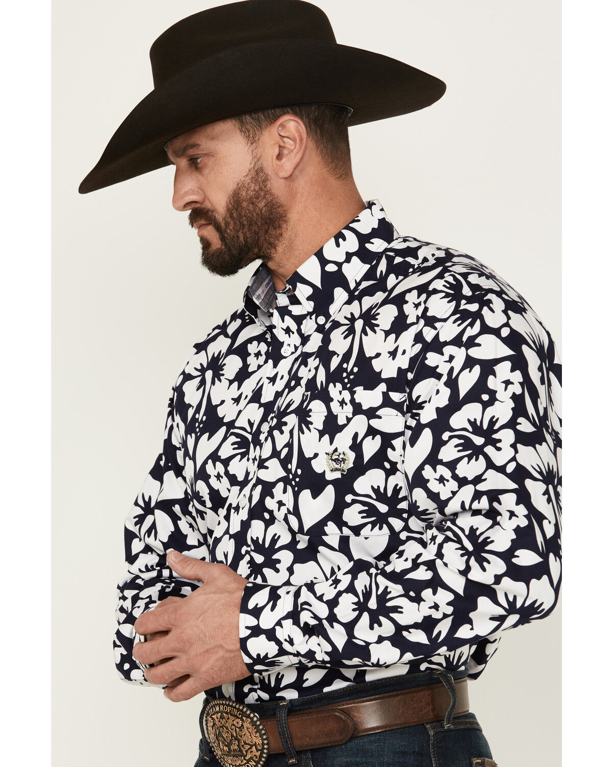 Image #2 - Cinch Men's Floral Print Long Sleeve Button-Down Western Shirt, Navy, hi-res