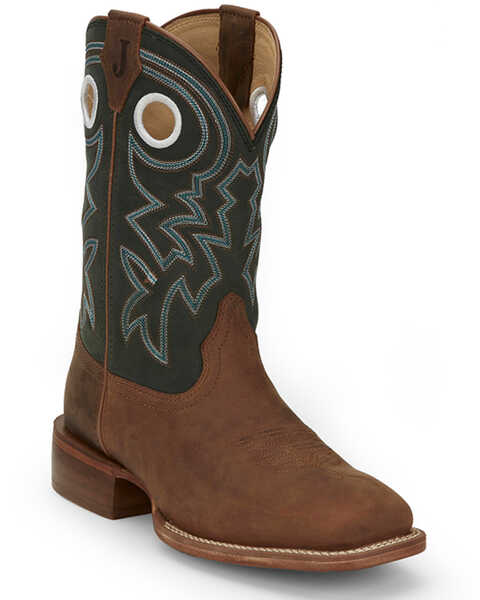 Justin Men's Frontier Western Boots - Broad Square Toe, Tan, hi-res