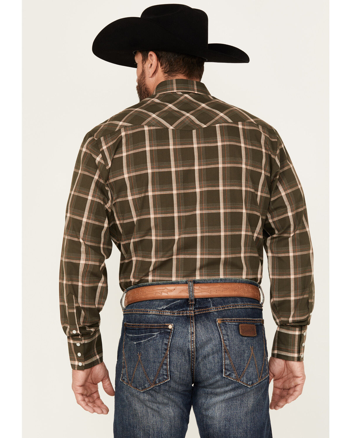 Image #4 - Roper Men's Plaid Print Long Sleeve Pearl Snap Western Shirt, Green, hi-res
