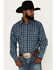 Image #1 - Wrangler Men's Wrinkle Resist Plaid Print Long Sleeve Western Pearl Snap Western  Shirt, Black/blue, hi-res