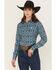Image #1 - Cinch Women's Southwestern Long Sleeve Button-Down Stretch Western Shirt, Navy, hi-res