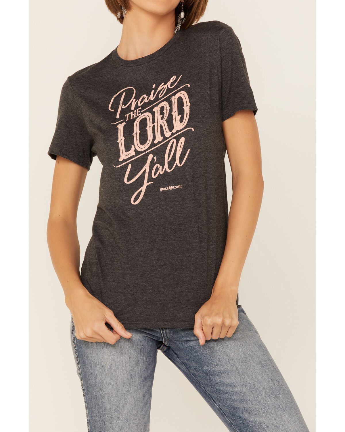 Image #2 - Grace & Truth Women's Charcoal Praise The Lord Ya'll Graphic Short Sleeve Tee, Charcoal, hi-res