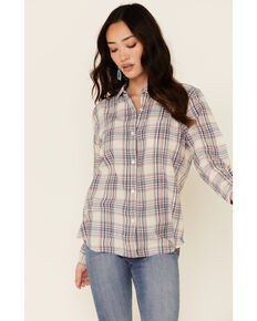 Flag & Anthem Women's Laurie Classic Plaid Long Sleeve Button-Down Western Core Shirt , Red/white/blue, hi-res
