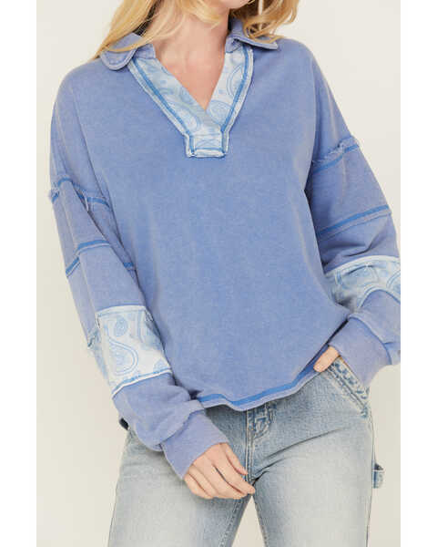 Image #3 - New In Women's Collared Long Sleeve Pullover , Blue, hi-res