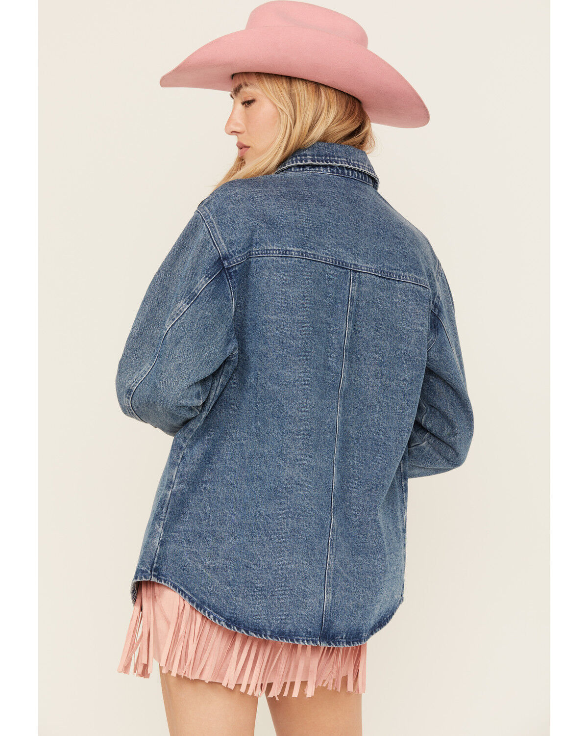 Image #4 - Blue B Women's Medium Wash Western Patchwork Snap Shacket, Medium Wash, hi-res