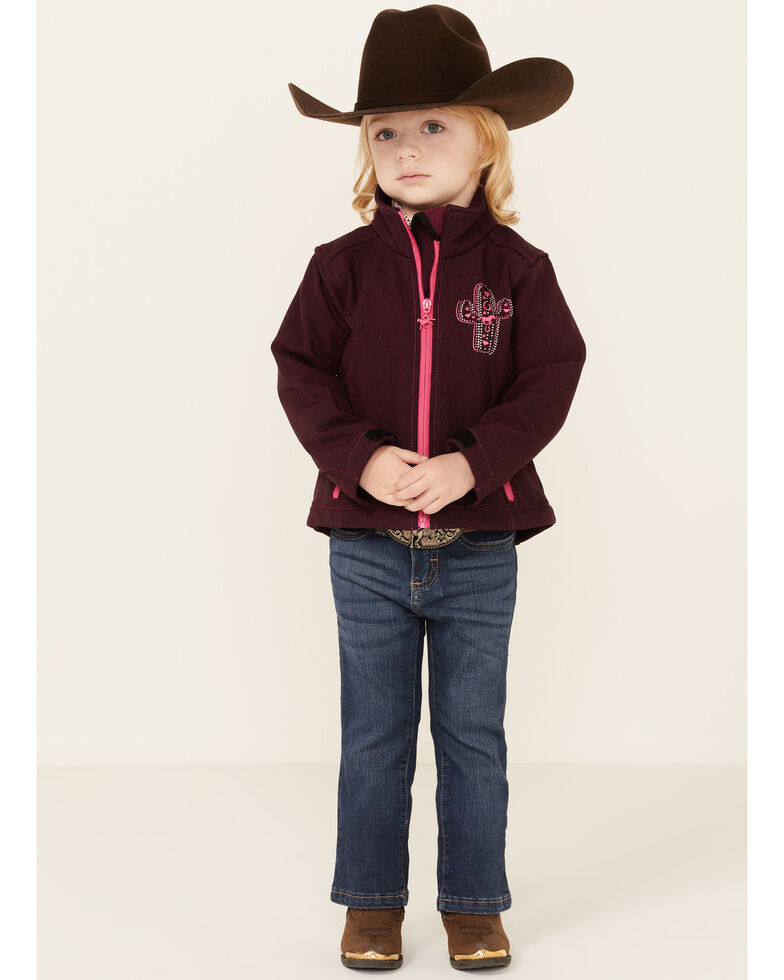 Cowgirl Hardware Infant Girls' Burgundy Embroidered Cactus Zip-Front Softshell Jacket , Burgundy, hi-res