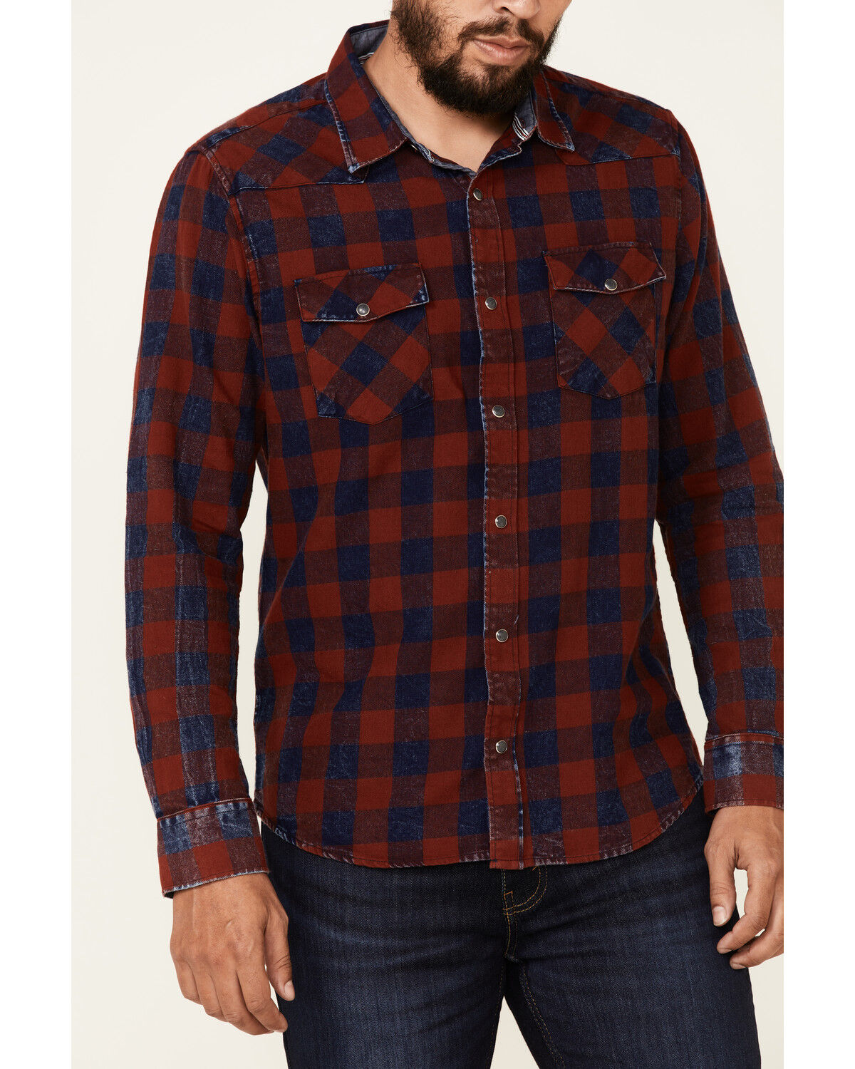 Image #3 - Flag & Anthem Men's McLennan Navy Vintage Plaid Long Sleeve Snap Western Shirt, Navy, hi-res