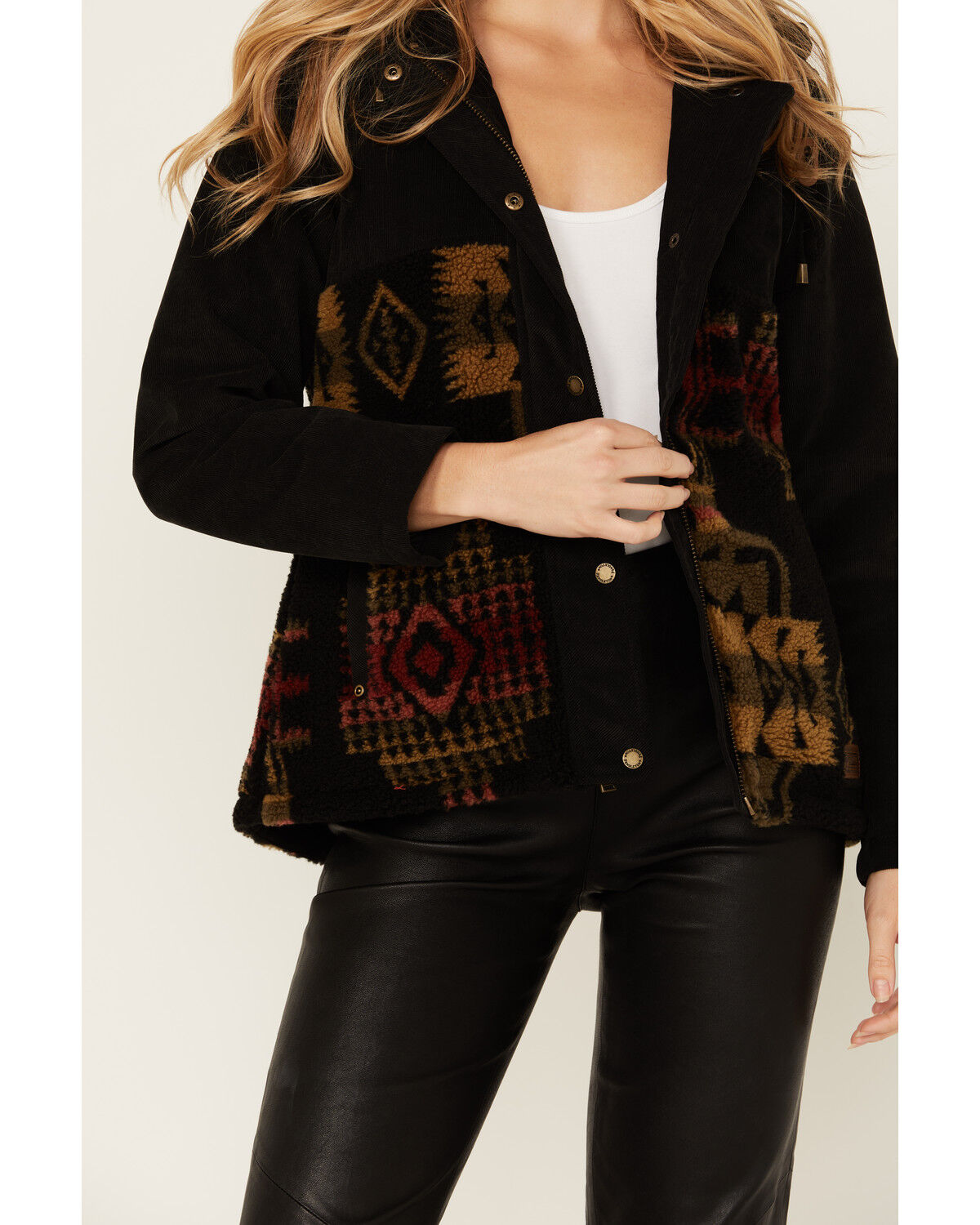 Image #3 - Pendleton Women's Blanca Corduroy Berber Hooded Fleece Jacket, Black, hi-res