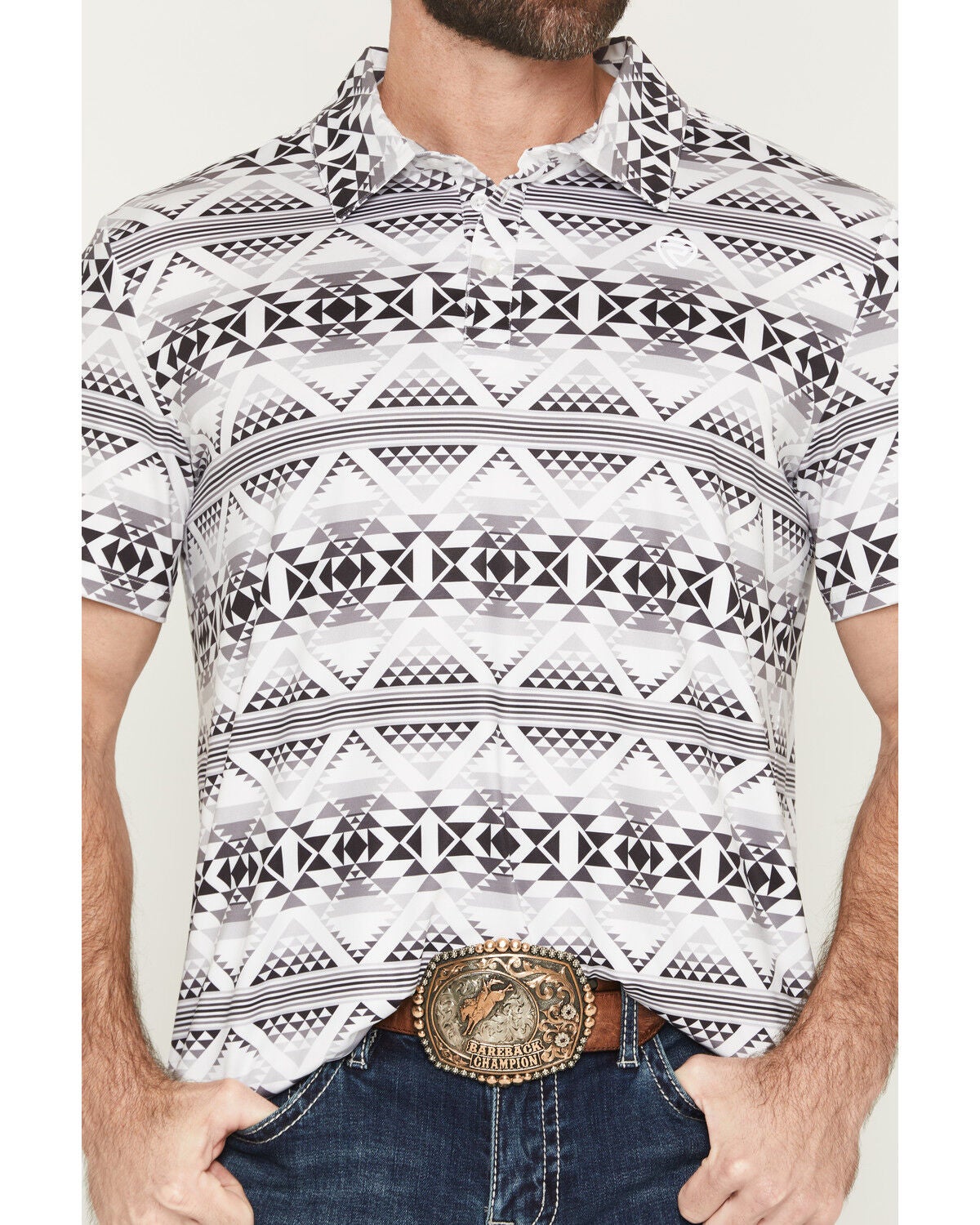 Image #3 - Rock & Roll Denim Men's Southwestern Print Short Sleeve Button-Down Polo, White, hi-res
