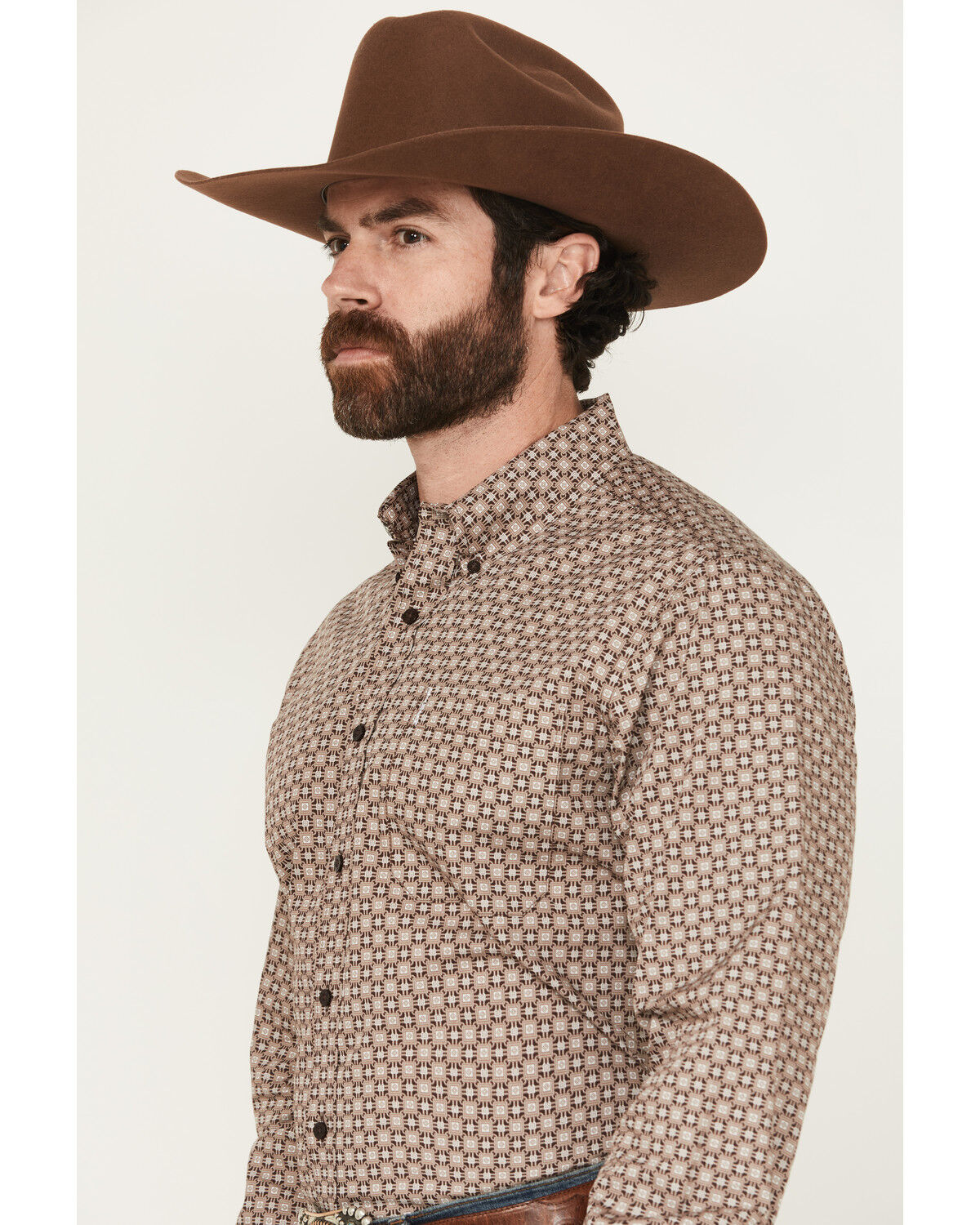 Image #2 - Cinch Men's Geo Print Long Sleeve Button-Down Western Shirt, Brown, hi-res