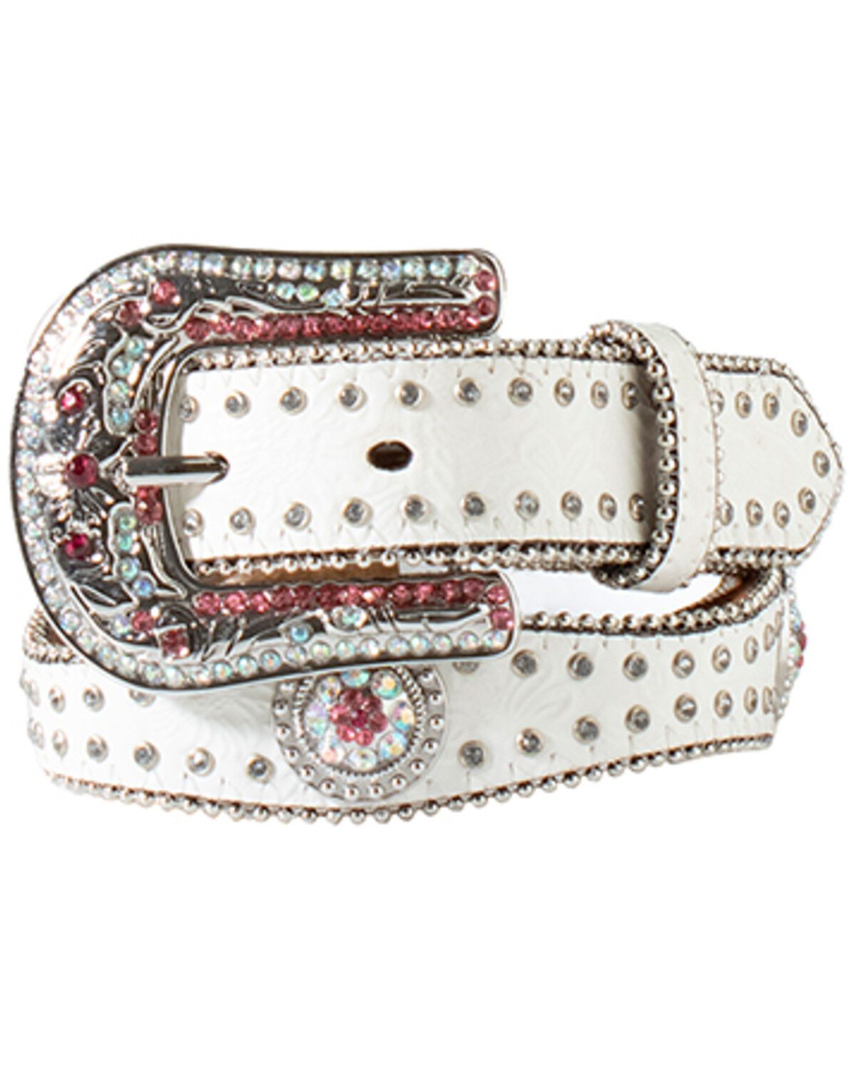Image #1 - Nocona Girls' Embellished Belt, White, hi-res