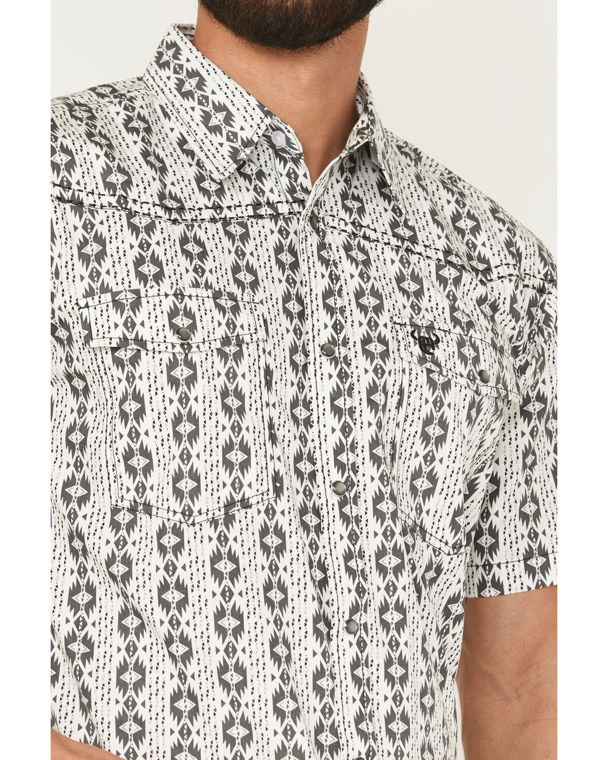 Image #3 - Cowboy Hardware Men's Southwestern Short Sleeve Snap Western Shirt, White, hi-res