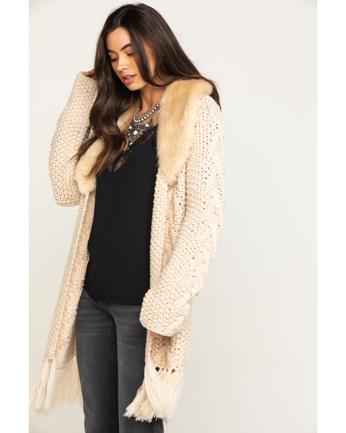 fur cardigan white