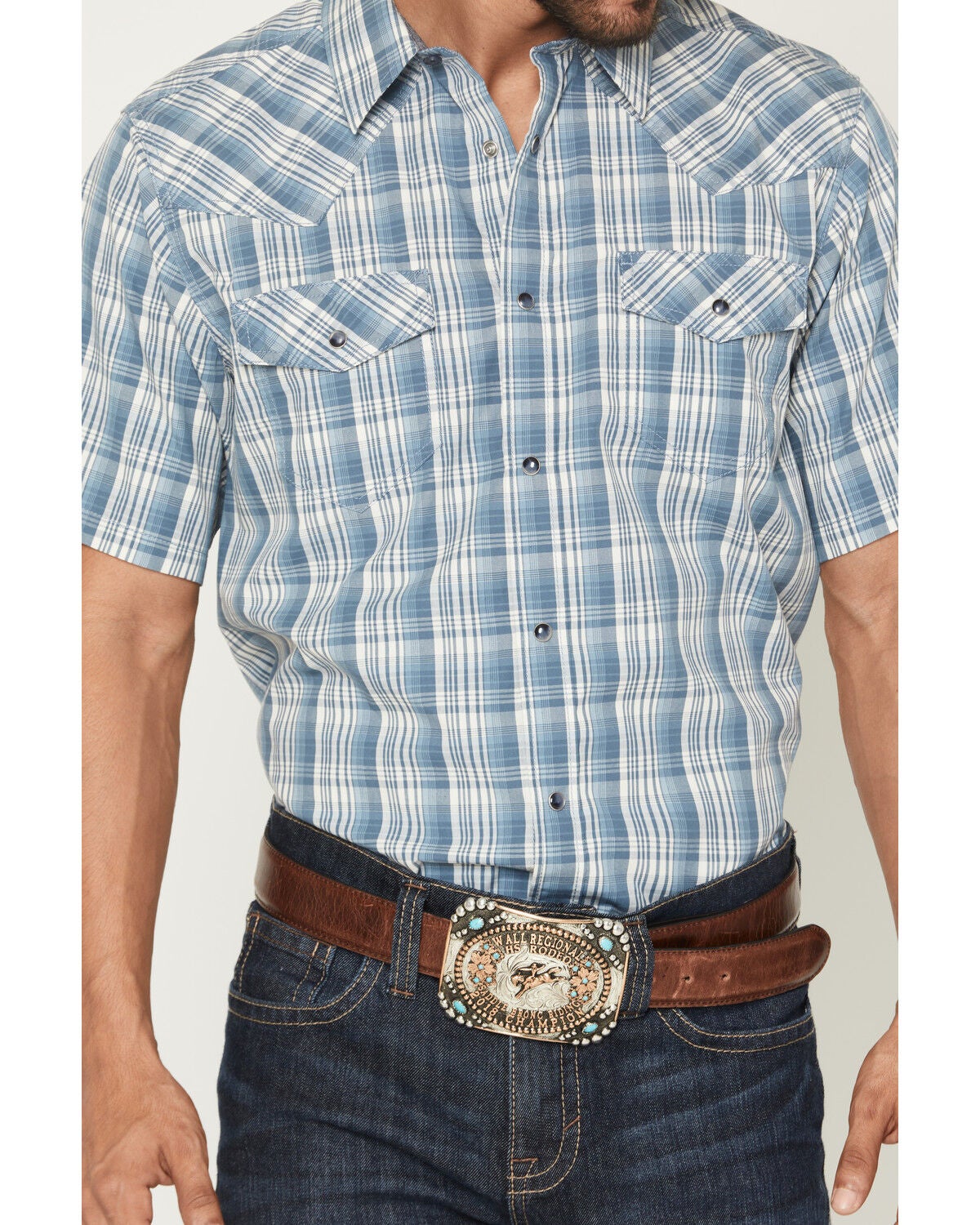 Image #3 - Cody James Men's Briggs Plaid Print Short Sleeve Snap Western Shirt - Big, Blue, hi-res