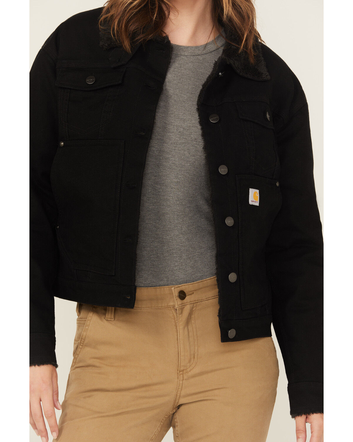 Image #3 - Carhartt Women's Rugged Flex® Loose Fit Canvas Sherpa Lined Work Jacket, Black, hi-res